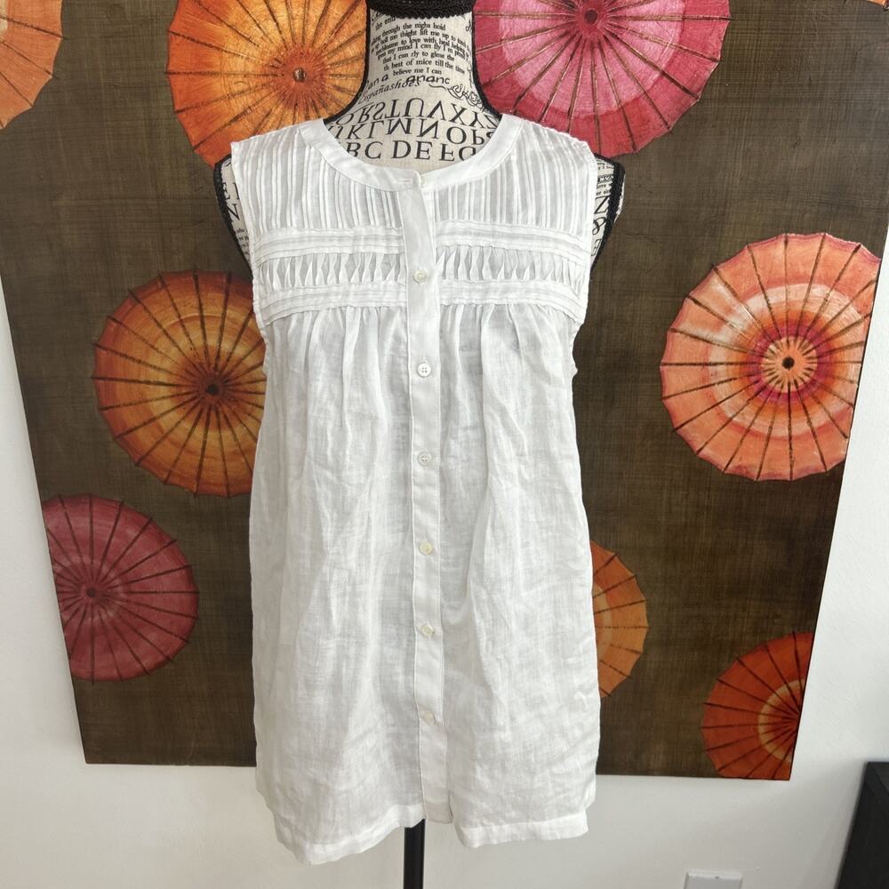 J. McLaughlin White Natural Fiber Blouse Sustainable Breathable Light Academia S